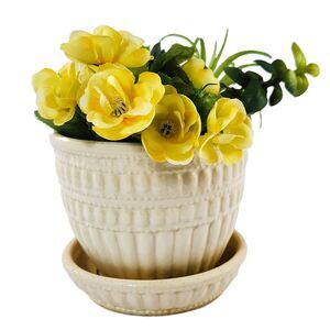 McCoy Pottery Beaded White Flower Pot  w Attached Saucer VTG Succulent Planter